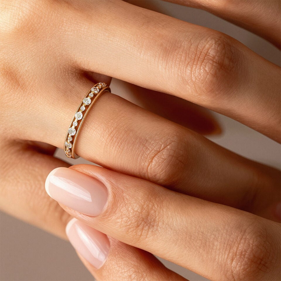 Half Eternity Moissanite Wedding Band Milgrain Promise Ring (3)