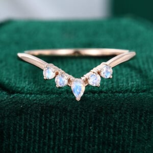 Moonstone Curved Wedding Band Women Rose Gold Bridal Ring Stacking Band Dainty Ring