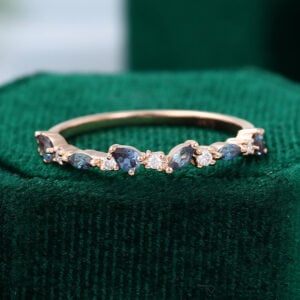 Patchwork Alexandrite and Moissanite Wedding Band Half Eternity Wedding Ring