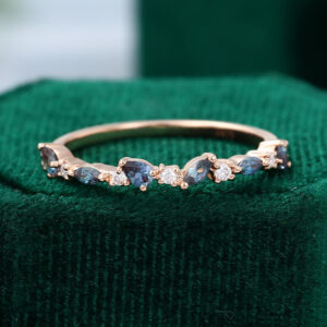 Patchwork Alexandrite and Moissanite Wedding Band Half Eternity Wedding Ring