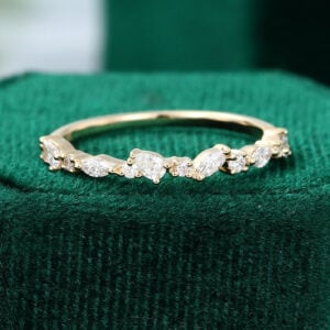 Patchwork Moissanite Half Eternity Straight Wedding Band Stacking Ring