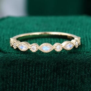Yellow Gold Marquise Cut Moonstone Wedding Band