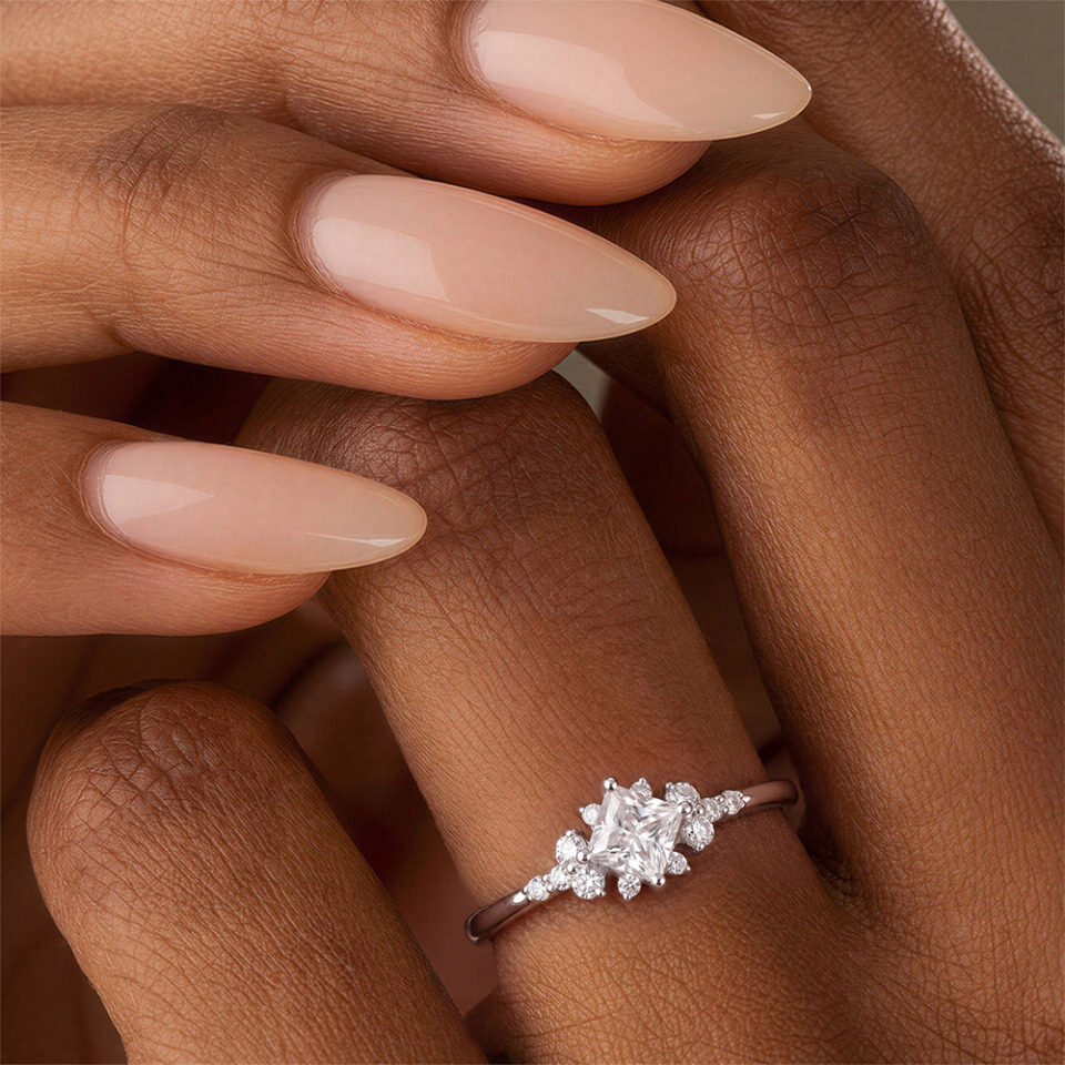Flora Princess Cut Moissanite Cluster Engagement Ring (2)