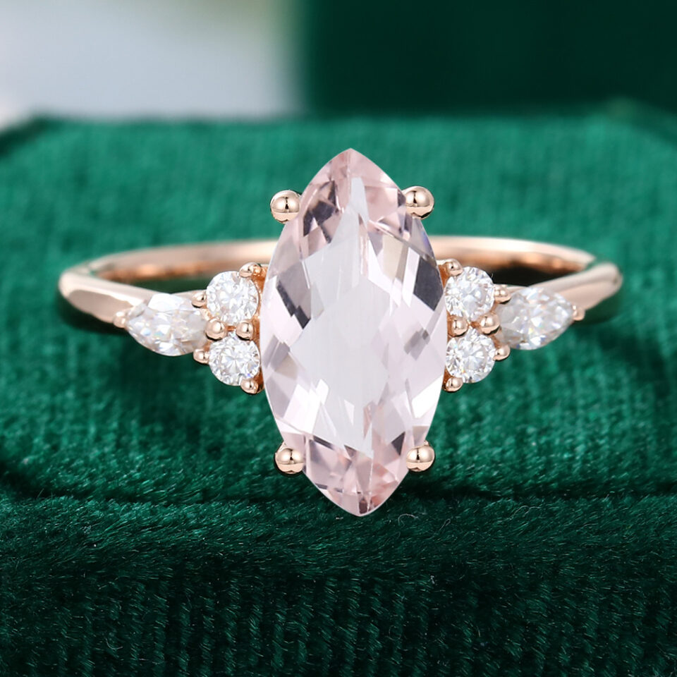 Emerald Cut Morganite engagement ring vintage rose gold