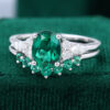 Oval Cut Emerald Engagement Ring Set White Gold Wedding Bridal Ring Set