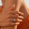 Pear Shaped Moss Agate Five Petal Cluster Engagement Ring (1)