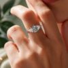 Pear Shaped Moss Agate Five Petal Cluster Engagement Ring (2)