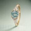 Round Cut Moss Agate Engagement Ring Moissanite Accent Promise Ring (3)