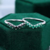 White Gold Simple Black Onyx And Emerald Curved Wedding Bands