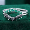 White Gold Simple Black Onyx And Emerald Curved Wedding Bands
