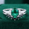 Oval Cut Emerald Engagement Ring Set White Gold Bridal Ring Set