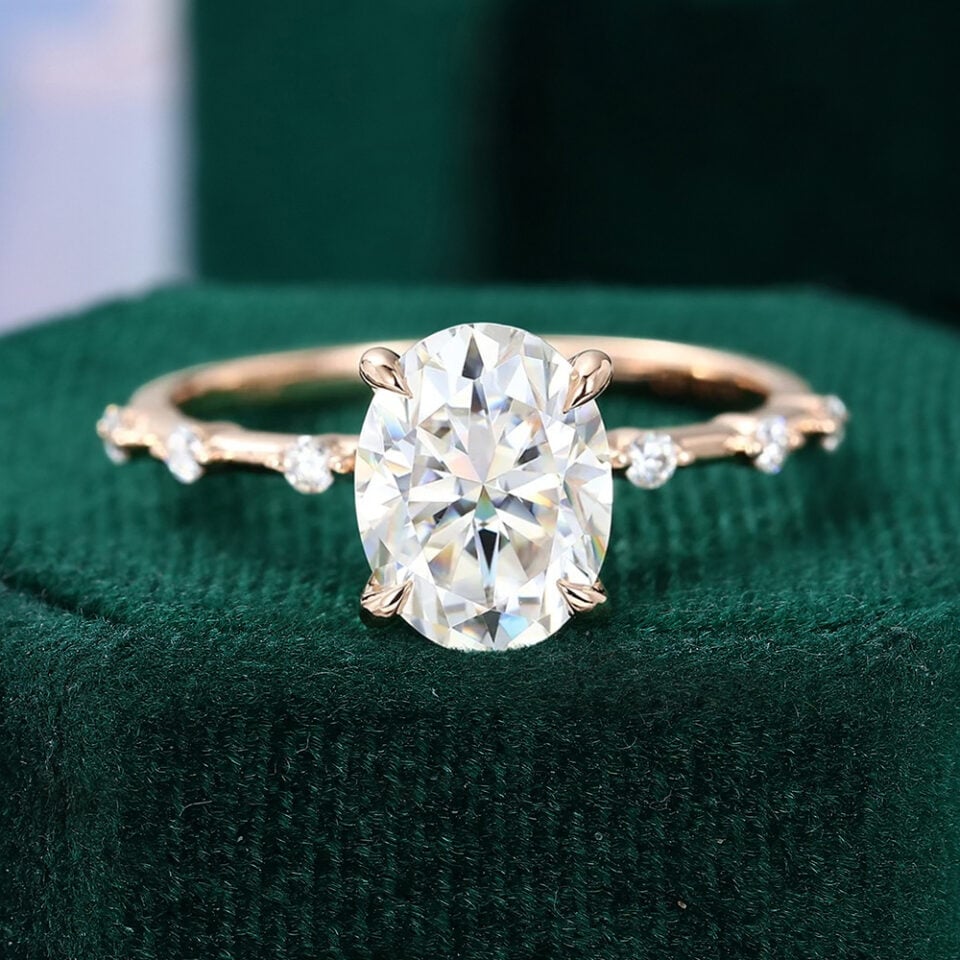 2ct Oval Cut Moissanite Engagement Ring Unique Distance Band Ring