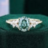 Blossom Oval Cut Green Moissanite Engagement Ring with Double Claws