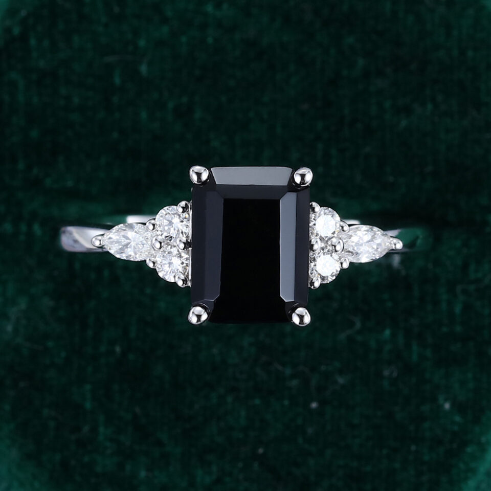 Emerald Cut Black Onyx Classic Diamond Side Stone Engagement Ring (1)