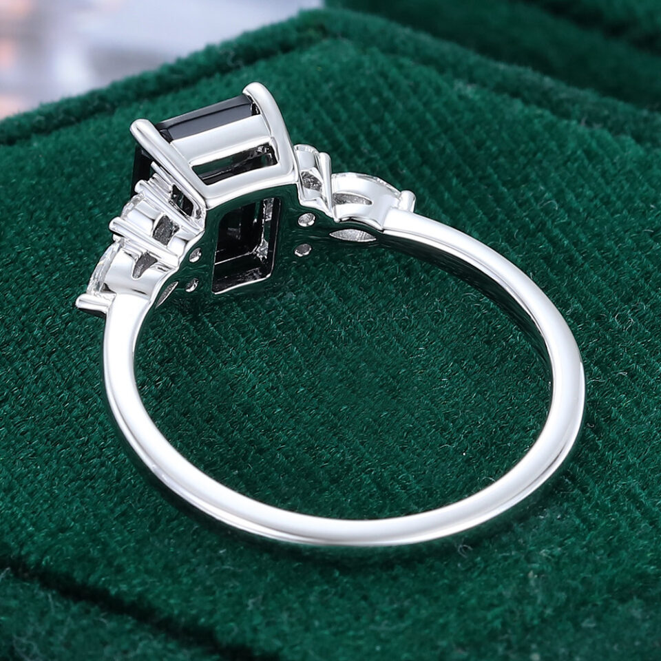 Emerald Cut Black Onyx Classic Diamond Side Stone Engagement Ring (3)