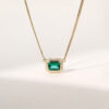 Emerald Cut Emerald Halo Pendant Necklace With Curb Chain