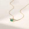 Emerald Cut Emerald Halo Pendant Necklace With Curb Chain (2)