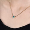 Emerald Cut Emerald Halo Pendant Necklace With Curb Chain (4)