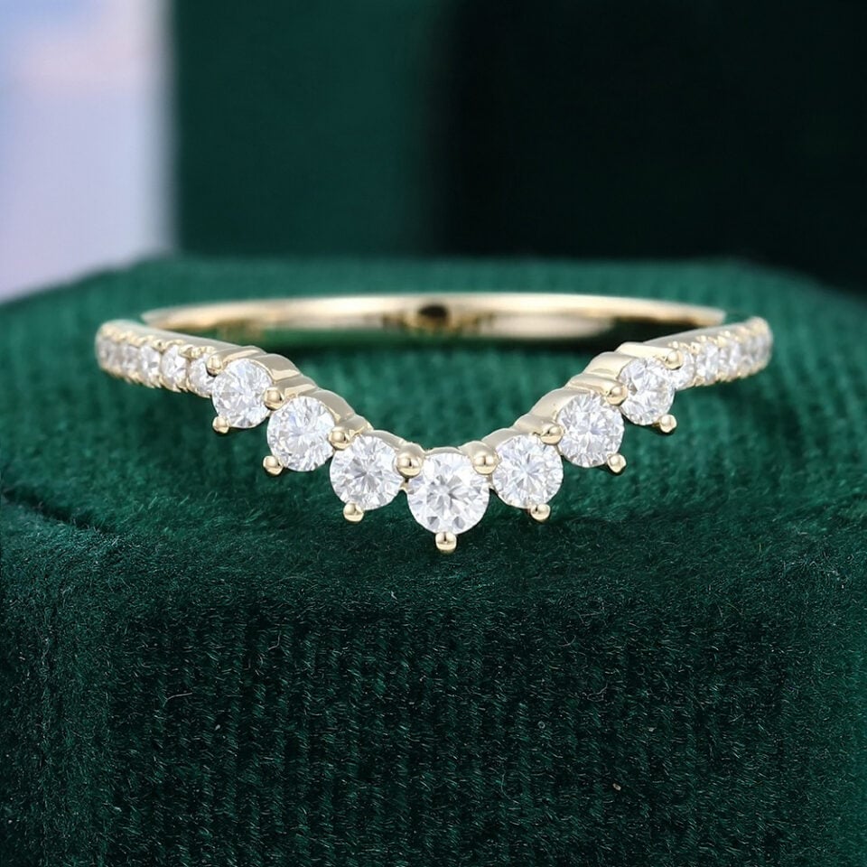 Gradual Round Moissanite Curved Wedding Band Half Eternity Band