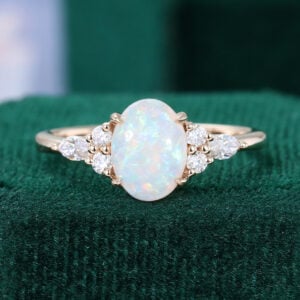 Oval Cut Natural Opal Engagement Ring Moissanite Accented Promise Ring