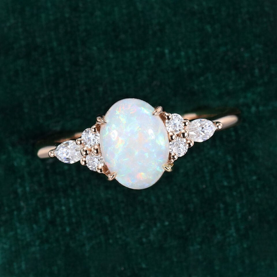 Oval Cut Natural Opal Engagement Ring Moissanite Accented Promise Ring (2)