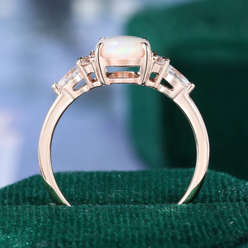 Oval Cut Natural Opal Engagement Ring Moissanite Accented Promise Ring (6)