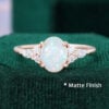 Oval Cut Natural Opal Engagement Ring Moissanite Accented Promise Ring - Matte Finish