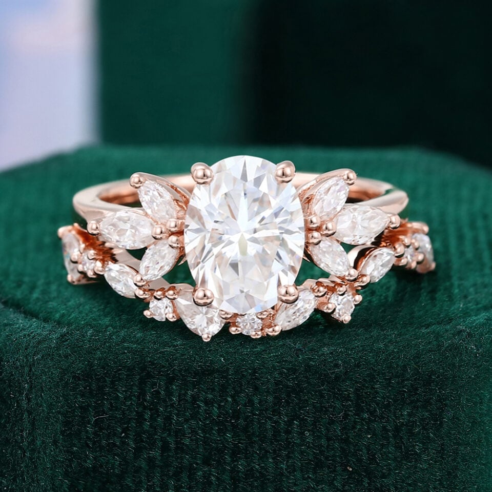 Oval Moissanite Engagement Ring Set In Rose Gold
