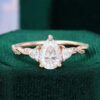 Pear Shaped Moissanite Engagement Ring Rose Gold Unique Woman Bridal Ring
