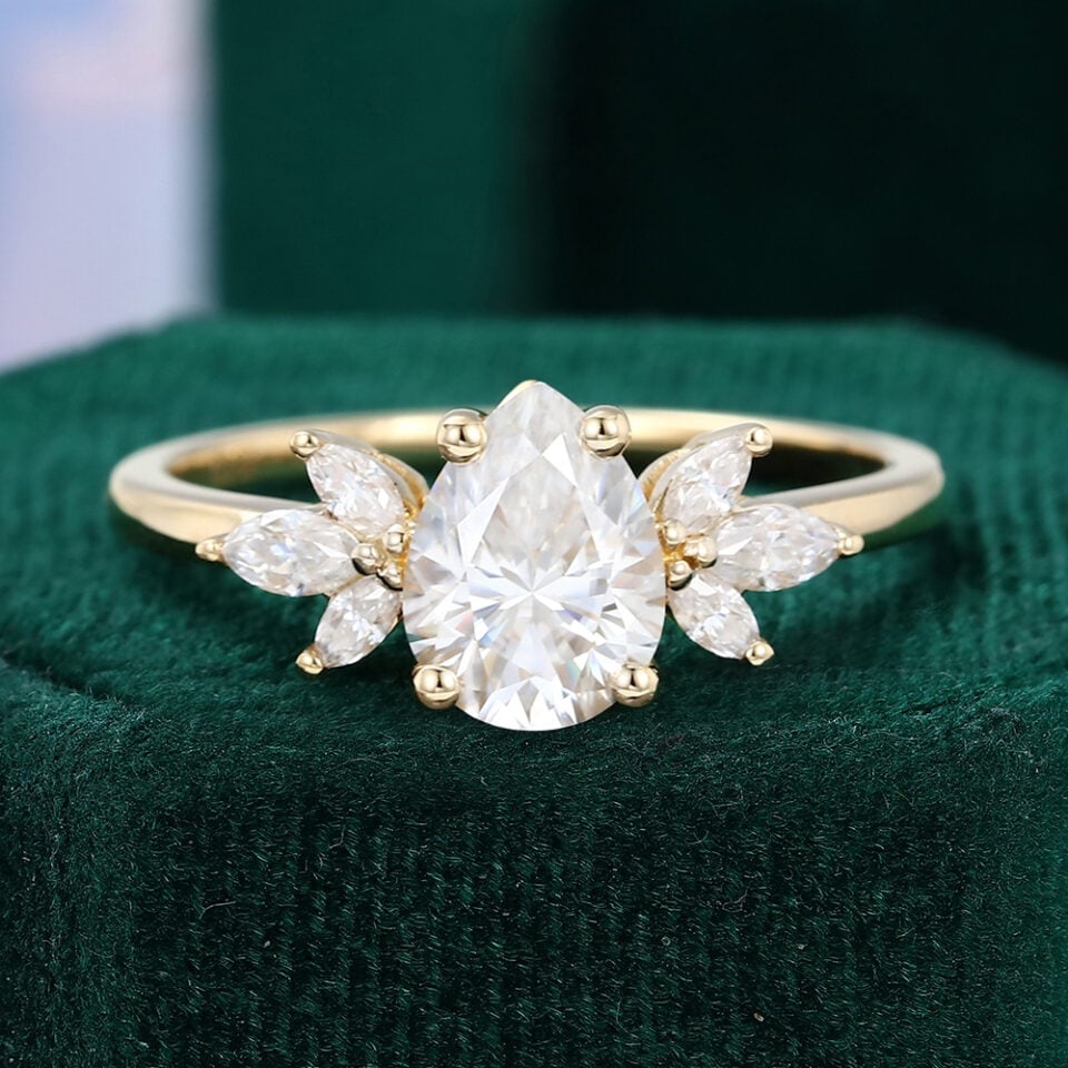 Petal Cluster | Pear Shaped Moissanite Engagement Ring
