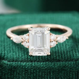 Rose Gold Emerald Cut Moissanite Engagement RingRose Gold Emerald Cut Moissanite Engagement Ring