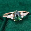 Rose Gold Pear Shaped Blue Green Sapphire Engagement Ring