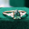 Rose Gold Pear Shaped Blue Green Sapphire Engagement Ring