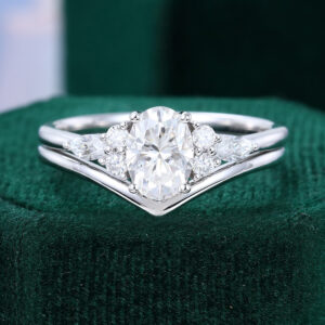 White Gold 2CT Oval Cut Moissanite Engagement Ring Set
