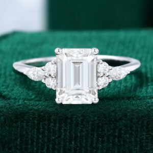 White Gold Emerald Cut Moissanite Engagement Ring