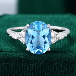 White Gold Oval Cut Swiss Blue Topaz Engagement Ring