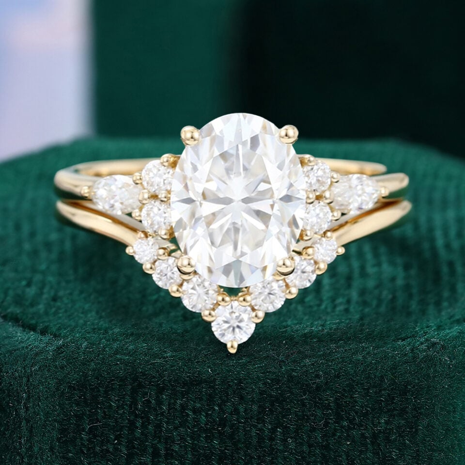 Yellow Gold Moissanite Oval Engagement Rings Set