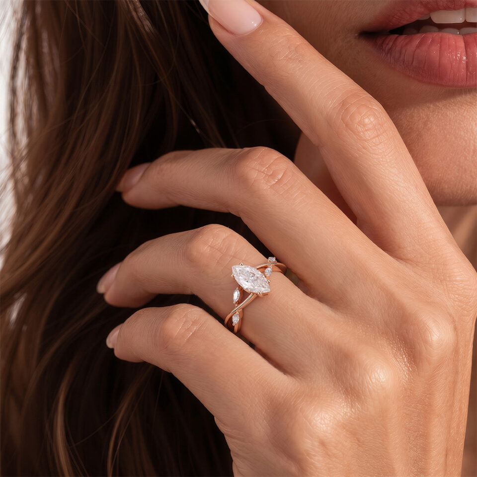 Eternal Embrace Marquise Cut Moissanite Split Shank Engagement Ring (4)