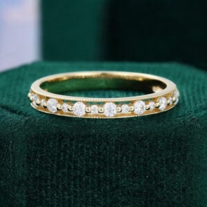 Half Eternity Moissanite Wedding Band Milgrain Promise Ring