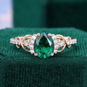 1CT Pear Cut Emerald & Diamond Infinity Pave Engagement Ring For Women