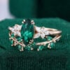 Marquise Cut Emerald Bridal Wedding Ring Set 2PCS Art Deco Engagement Ring Set (3)