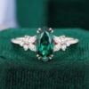 Marquise Cut Emerald Cluster Engagement Ring in Rose Gold Floral Band