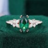 Marquise Cut Emerald & Diamond Blossom Cluster Engagement Ring For Women (1)