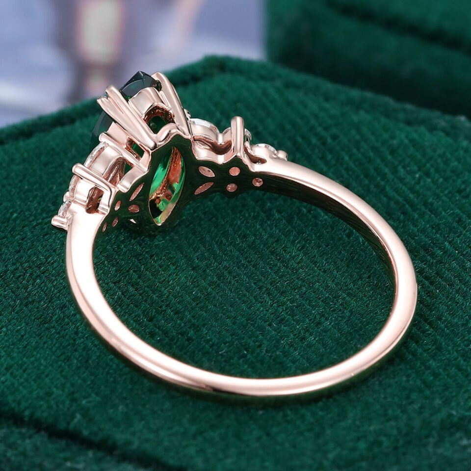 Marquise Cut Emerald & Diamond Blossom Cluster Engagement Ring For Women (5)