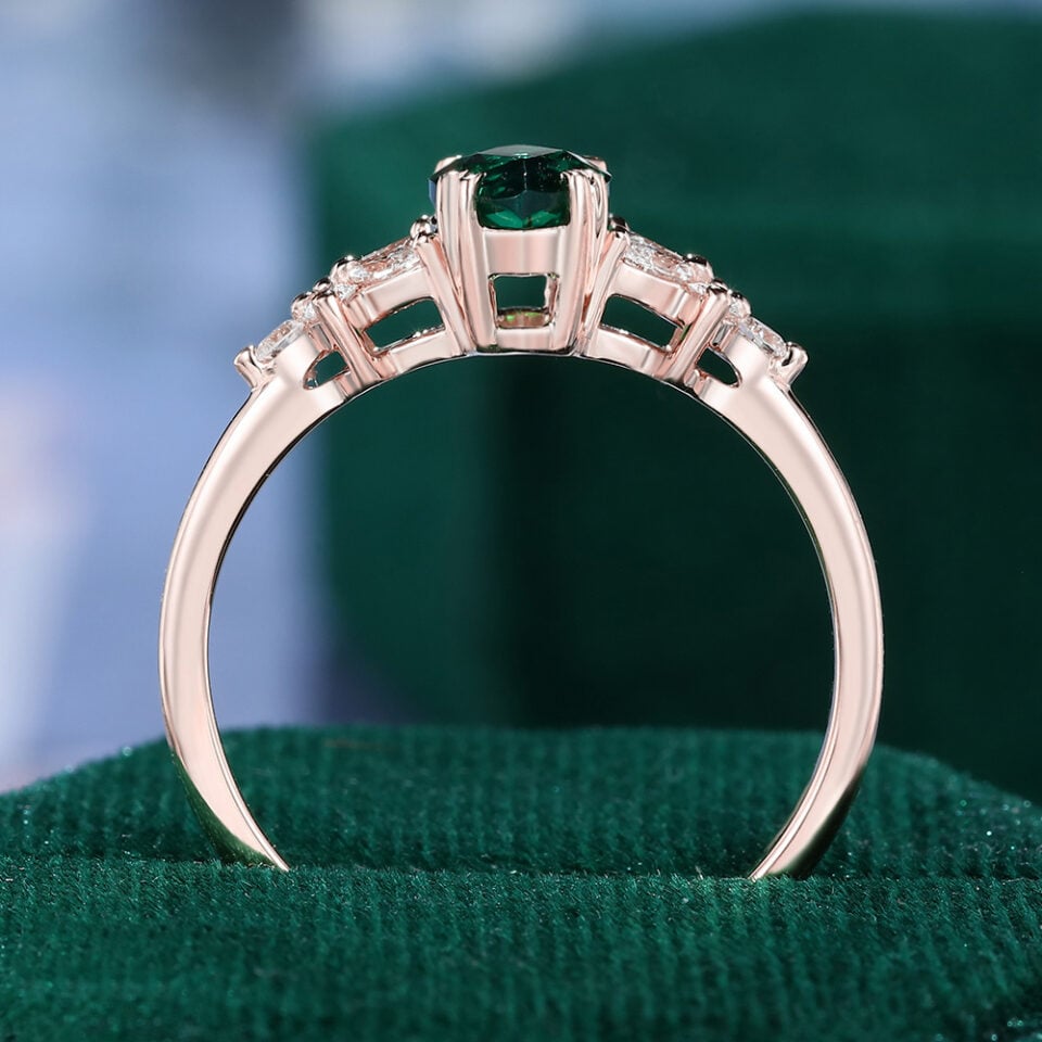 Marquise Cut Emerald & Diamond Blossom Cluster Engagement Ring For Women (7)