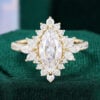 Marquise Cut Moissanite Halo Engagement Ring with Hidden Detail