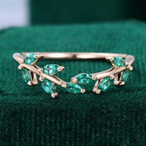 MollyJewelryUS Marquise Cut Emerald Rose Gold Curved Wedding Band