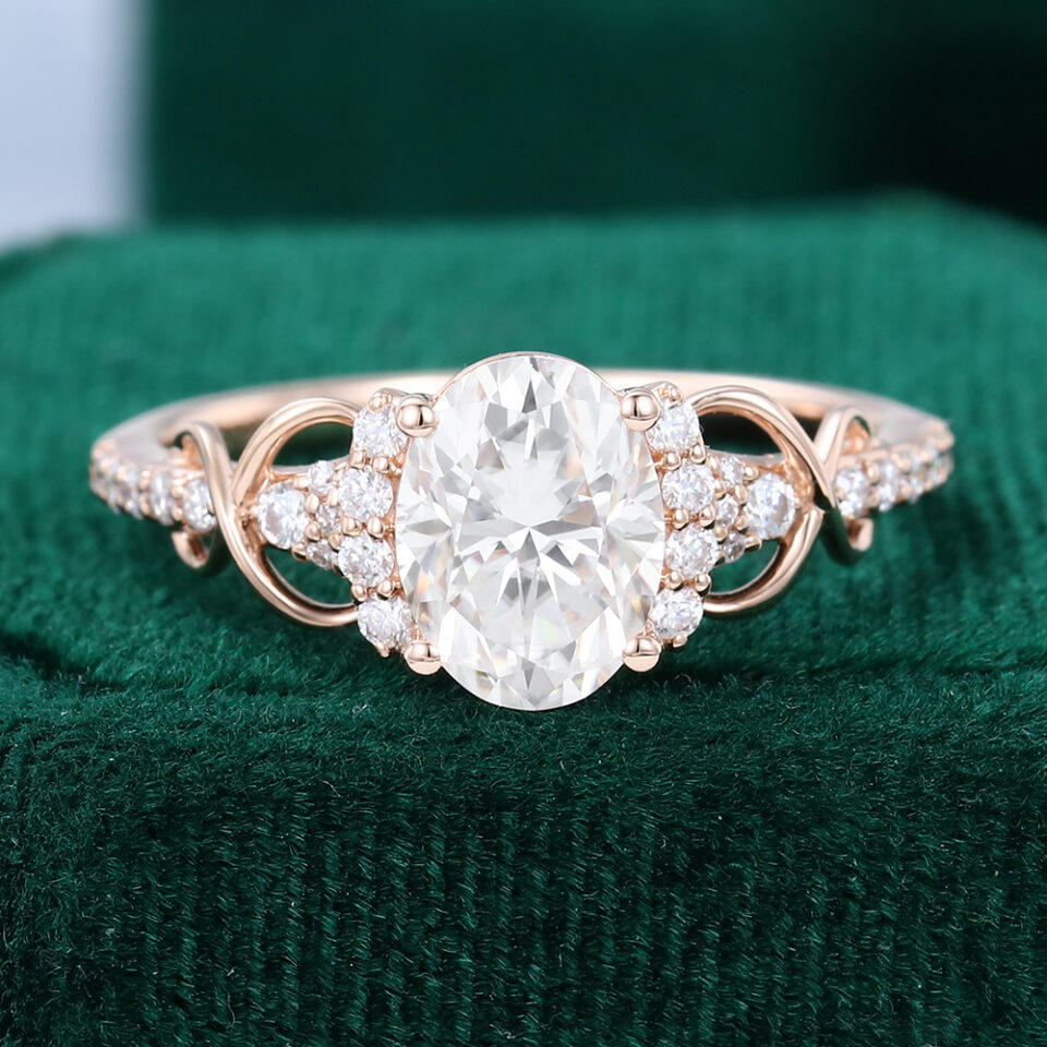 MollyJewelryUS Oval Cut Moissanite Rose Gold Engagement Ring