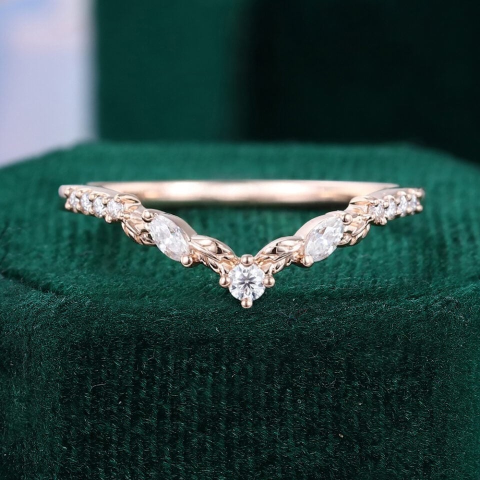 Nature Inspired Curved Wedding Band Leaf Design Wedding Ring