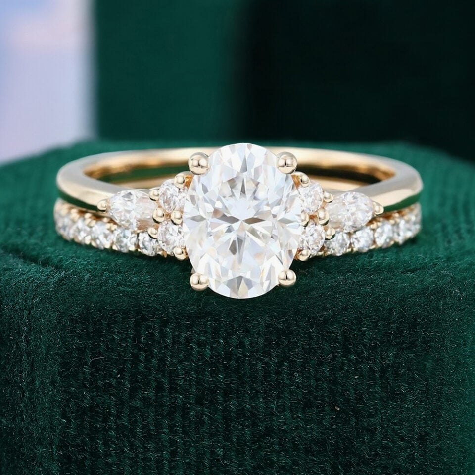 Oval Cut Moissanite Classic Straight Band Bridal Set